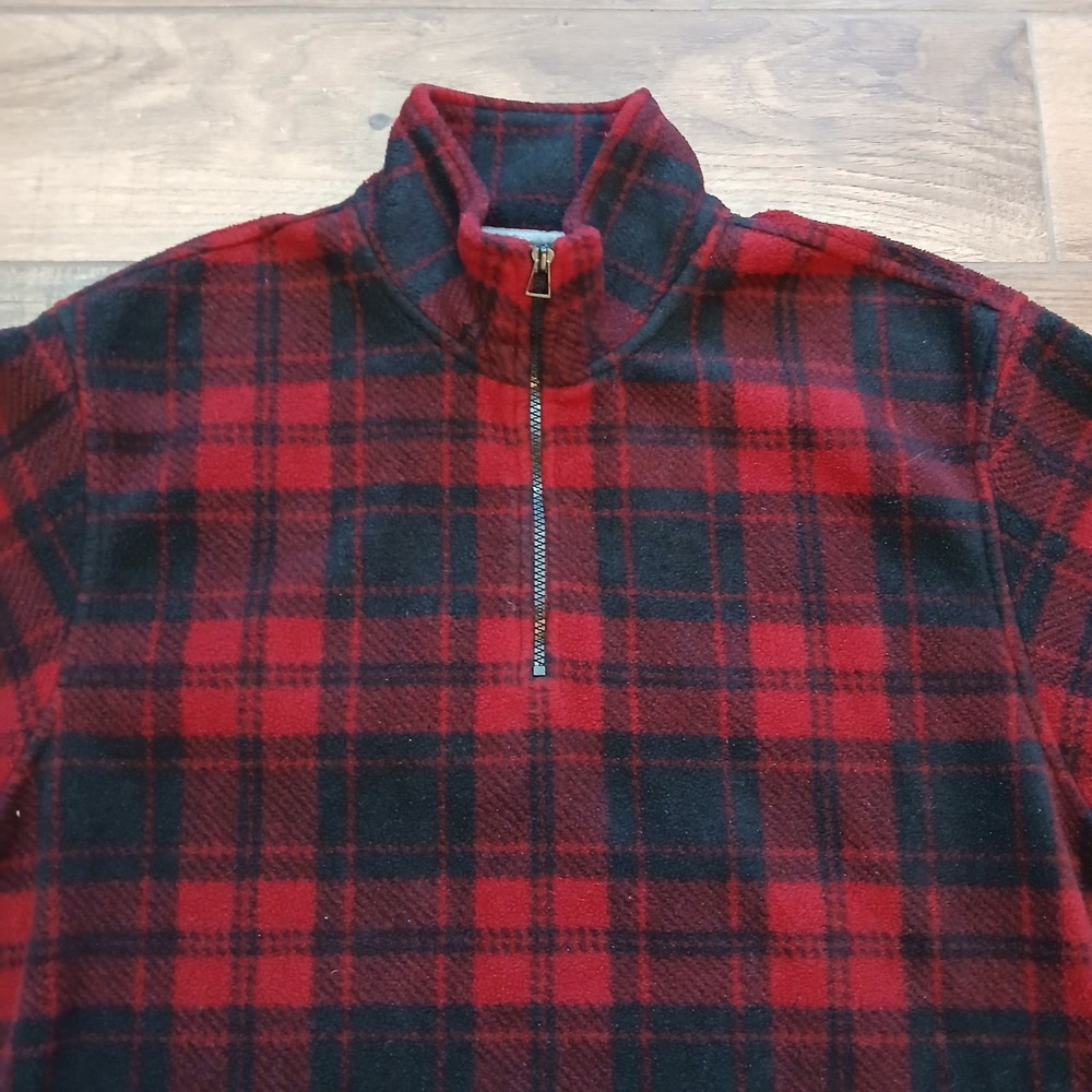 Vintage Izod Pullover Mens Medium Red Plaid Fleece Quarter Waist Cinch‎ Zip Y2K